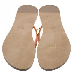 Pre Owned Valentino Orange Rockstud Satin Thong Sandals Size 40