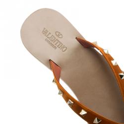 Pre Owned Valentino Orange Rockstud Satin Thong Sandals Size 40