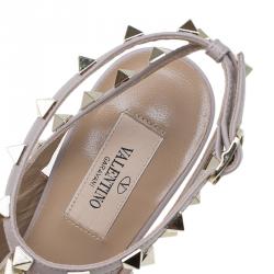 Pre Owned Valentino Red Patent and Beige Leather Rockstud Sandals Size 37.5