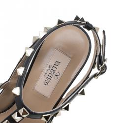 Pre Owned Valentino Black Leather Rockstud Sandals Size 37