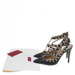 Pre Owned Valentino Black Leather Rockstud Sandals Size 37