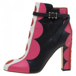 Pre Owned Valentino Multicolor Leather Polka Dot Ankle Boots Size 38.5