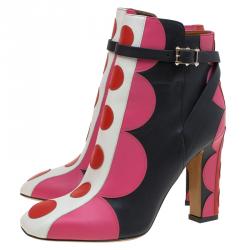 Pre Owned Valentino Multicolor Leather Polka Dot Ankle Boots Size 38.5