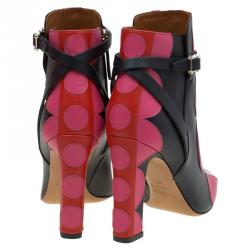 Pre Owned Valentino Multicolor Leather Polka Dot Ankle Boots Size 38.5