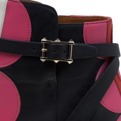 Pre Owned Valentino Multicolor Leather Polka Dot Ankle Boots Size 38.5
