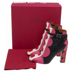 Pre Owned Valentino Multicolor Leather Polka Dot Ankle Boots Size 38.5