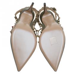 Pre Owned Valentino Olive Leather Rockstud Sandals Size 40