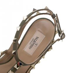 Pre Owned Valentino Olive Leather Rockstud Sandals Size 40