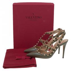 Pre Owned Valentino Olive Leather Rockstud Sandals Size 40