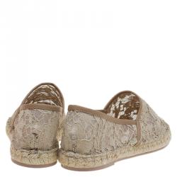 Pre Owned Valentino Beige Lace and Leather Espadrilles Size 41
