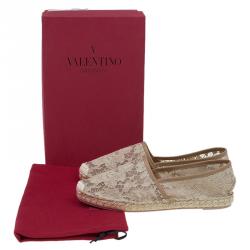 Pre Owned Valentino Beige Lace and Leather Espadrilles Size 41