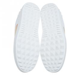 Pre Owned Valentino White and Gold Band Leather Open Low Top Sneakers Size 38