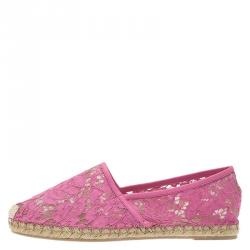 Pre Owned Valentino Pink Leather and Lace Espadrilles Size 41