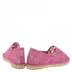 Pre Owned Valentino Pink Leather and Lace Espadrilles Size 41