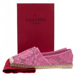 Pre Owned Valentino Pink Leather and Lace Espadrilles Size 41