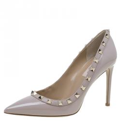 Pre Owned Valentino Beige Patent Rockstud Leather Pumps Size 37