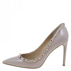 Pre Owned Valentino Beige Patent Rockstud Leather Pumps Size 37