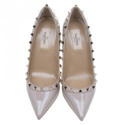 Pre Owned Valentino Beige Patent Rockstud Leather Pumps Size 37