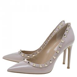 Pre Owned Valentino Beige Patent Rockstud Leather Pumps Size 37