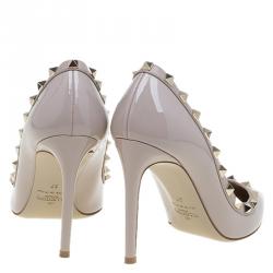 Pre Owned Valentino Beige Patent Rockstud Leather Pumps Size 37