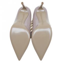 Pre Owned Valentino Beige Patent Rockstud Leather Pumps Size 37