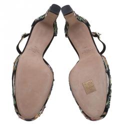 Pre Owned Valentino Black Camubutterfly Embroidered Suede Ankle Strap Platform Pumps Size 40