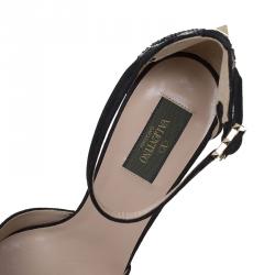 Pre Owned Valentino Black Camubutterfly Embroidered Suede Ankle Strap Platform Pumps Size 40