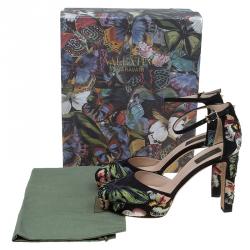 Pre Owned Valentino Black Camubutterfly Embroidered Suede Ankle Strap Platform Pumps Size 40