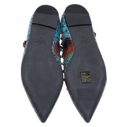 Pre Owned Valentino Multicolor Python Rolling Rockstud Cage Flats Size 41