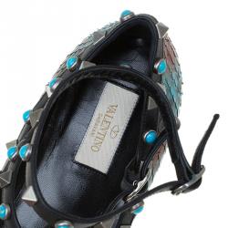 Pre Owned Valentino Multicolor Python Rolling Rockstud Cage Flats Size 41