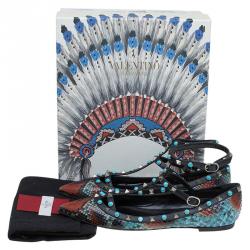 Pre Owned Valentino Multicolor Python Rolling Rockstud Cage Flats Size 41