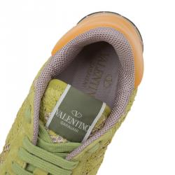Pre Owned Valentino Lime Green Leather and Macramé Lace Sneakers Size 41