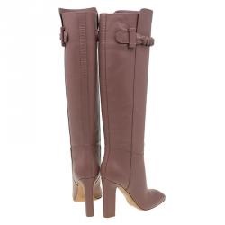 Pre Owned Valentino Blush Pink Leather Braided Over the Knee Boots Size 37.5