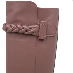 Pre Owned Valentino Blush Pink Leather Braided Over the Knee Boots Size 37.5