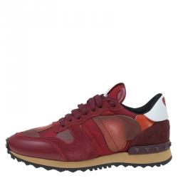 Pre Owned Valentino Red Suede and Leather Rockrunner L'Amour Sneakers Size 36