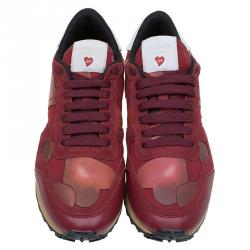 Pre Owned Valentino Red Suede and Leather Rockrunner L'Amour Sneakers Size 36