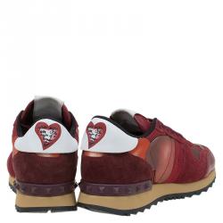 Pre Owned Valentino Red Suede and Leather Rockrunner L'Amour Sneakers Size 36
