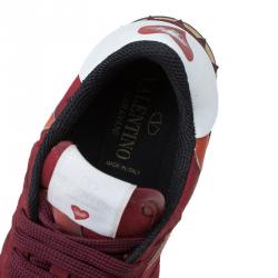 Pre Owned Valentino Red Suede and Leather Rockrunner L'Amour Sneakers Size 36