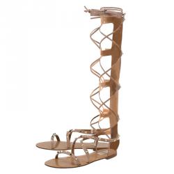Pre Owned Valentino Beige Leather Knee- High Rockstud Gladiator Sandals Size 40