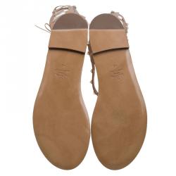 Pre Owned Valentino Beige Leather Knee- High Rockstud Gladiator Sandals Size 40