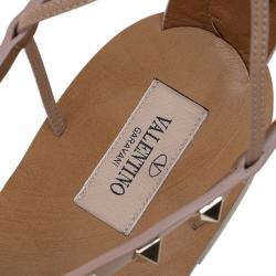 Pre Owned Valentino Beige Leather Knee- High Rockstud Gladiator Sandals Size 40