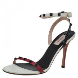 Pre Owned Valentino Tricolor Leather Rockstud Ankle Strap Sandals Size 40