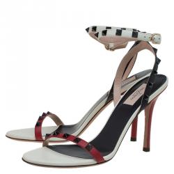 Pre Owned Valentino Tricolor Leather Rockstud Ankle Strap Sandals Size 40