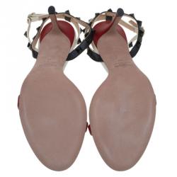 Pre Owned Valentino Tricolor Leather Rockstud Ankle Strap Sandals Size 40
