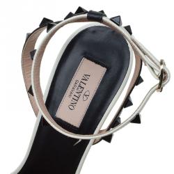 Pre Owned Valentino Tricolor Leather Rockstud Ankle Strap Sandals Size 40