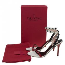 Pre Owned Valentino Tricolor Leather Rockstud Ankle Strap Sandals Size 40