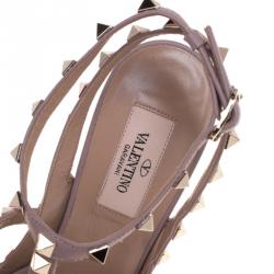 Pre Owned Valentino Pink and Beige Leather Rockstud Sandals Size 38