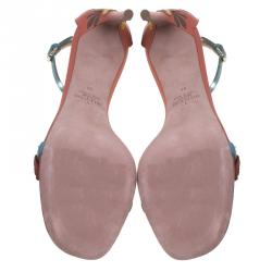 Pre Owned Valentino Multicolor Floral Embellished Leather Ankle Strap Sandals Size 38