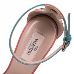 Pre Owned Valentino Multicolor Floral Embellished Leather Ankle Strap Sandals Size 38