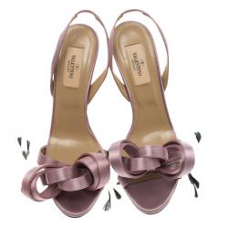 Pre Owned Valentino Lavender Satin Feather Embellished Open Toe Slingback Sandals Size 38.5